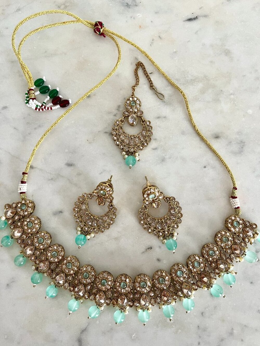 Mint Green & Pink Indian Jewelry Set